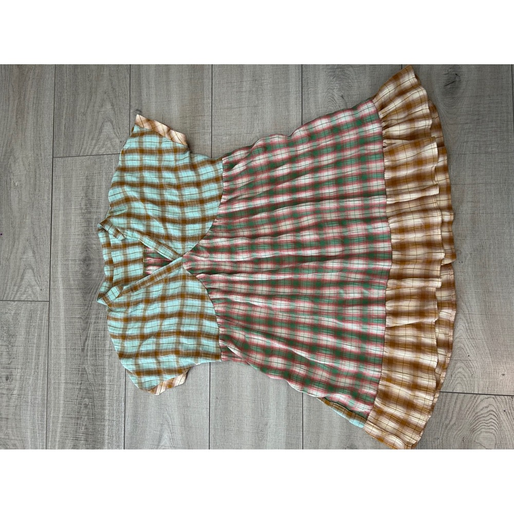 Patchwork Plaid Babydoll Dress Cottagecore Lagenlook Oversized Tunic Medium - Picture 4 of 9